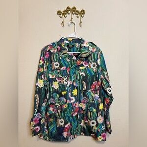 Lucky & Blessed Multicolor Floral Javket with zipper and snaps.  Size S